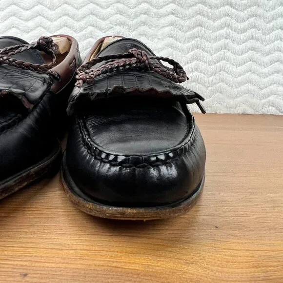 Allen Edmonds Woodstock Loafers Kiltie Braided Tassel Mens 11 B USA Slip On Blk - Picture 6 of 16